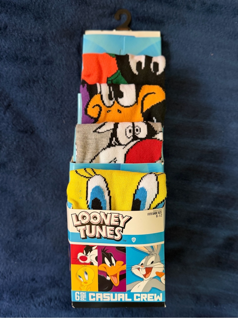 Warner Bros. Looney Tunes Crew Socks - Yellow, Blue, Black, Gray, Red, Orange